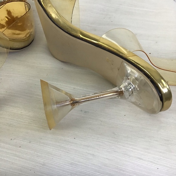 WETKISS WOMEN ELEGANT UNIQUE FORMAL GOLD TRANSPARENT TOP RHINESTONE HEELS SZ 9.5 - Picture 4 of 6